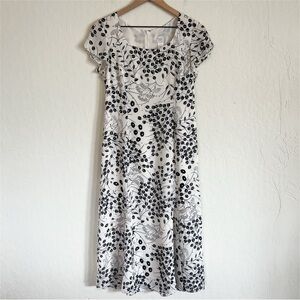 Garnet Hill 100% Silk Floral Leaf Print Short Sleeve Midi Dress 2 Petite Ivory